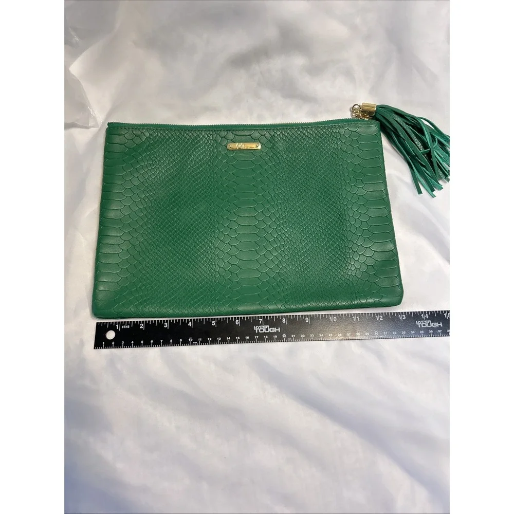 Gigi New York All In One Clutch Emerald Green Python Embossed Leather Tassel Bag